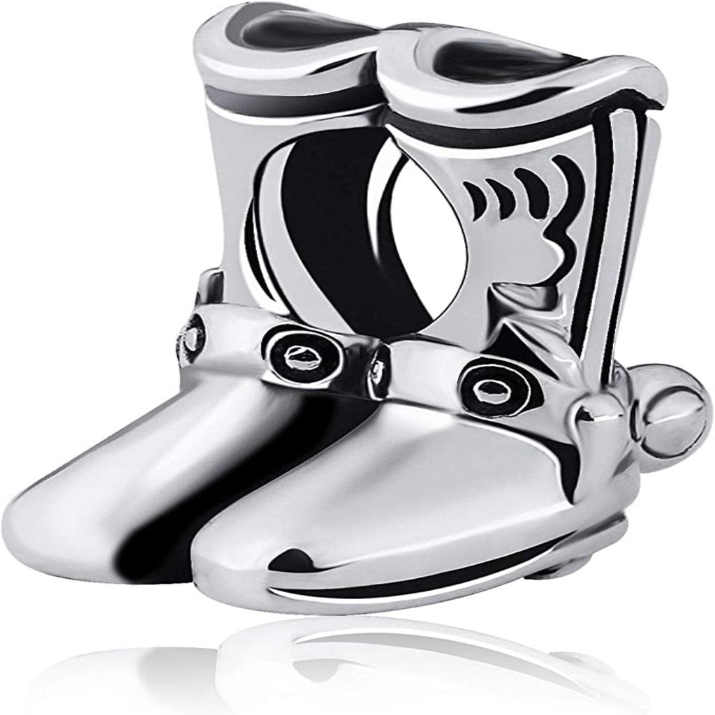 Cowboy Boots Farmer Sterling Silver Dangle Pendant Bead Charm - Bolenvi Pandora Disney Chamilia Jewelry 