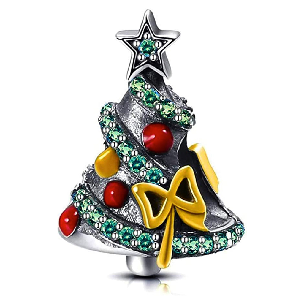 Swarovski Christmas Tree Sterling Silver Bead Charm - Bolenvi Pandora Disney Chamilia Cartier Tiffany Charm Bead Bracelet Jewelry 