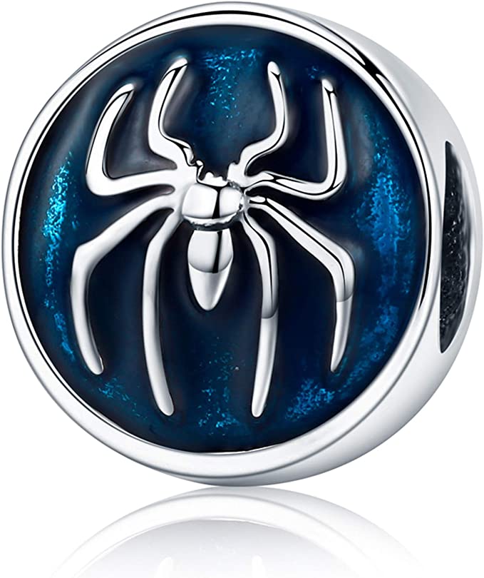 Spider Blue Enamel Sterling Silver Bead Charm - Bolenvi Pandora Disney Chamilia Cartier Tiffany Charm Bead Bracelet Jewelry 