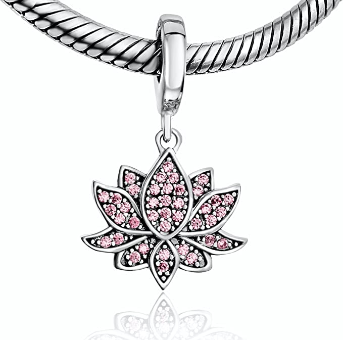 Dazzling Pink Lotus Yoga Yogi Buddhism Sterling Silver Dangle Pendant Bead Charm - Bolenvi Pandora Disney Chamilia Jewelry 