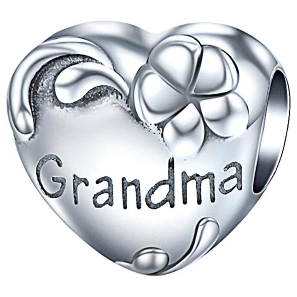 Grandma Heart Grandmother Charm Sterling Silver Bead Charm - Bolenvi Pandora Disney Chamilia Cartier Tiffany Charm Bead Bracelet Jewelry 