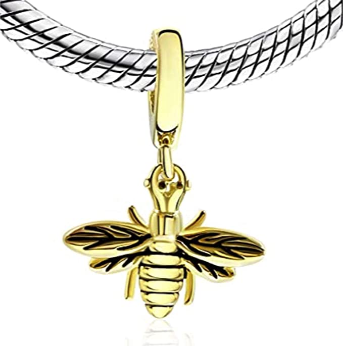 Golden Queen Bee Sterling Silver Dangle Pendant Bead Charm - Bolenvi Pandora Disney Chamilia Cartier Tiffany Charm Bead Bracelet Jewelry 