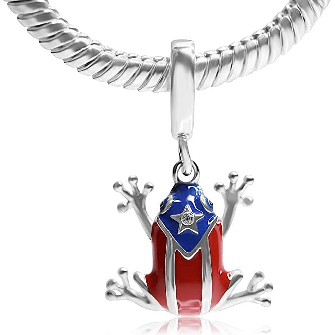 Puerto Rico Flag Coqui Frog Sterling Silver Dangle Pendant Bead Charm - Bolenvi Pandora Disney Chamilia Jewelry 