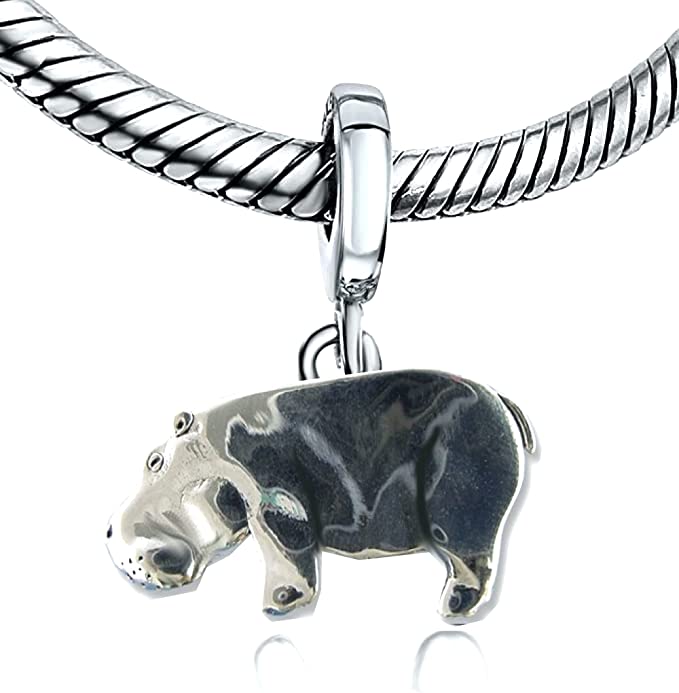 Hippo Hippopotamus Africa Sterling Silver Dangle Pendant Bead Charm - Bolenvi Pandora Disney Chamilia Jewelry 