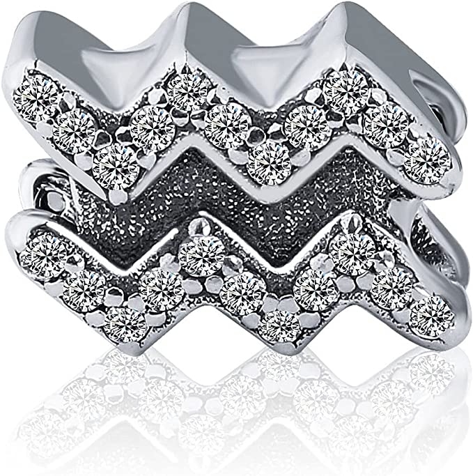 Aquarius Zodiac Sterling Silver Bead Charm - Bolenvi Pandora Disney Chamilia Cartier Tiffany Charm Bead Bracelet Jewelry 