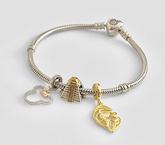 Crystallized Mouse Gold Bow Sterling Silver Dangle Pendant Bead Charm - Bolenvi Pandora Disney Chamilia Jewelry 
