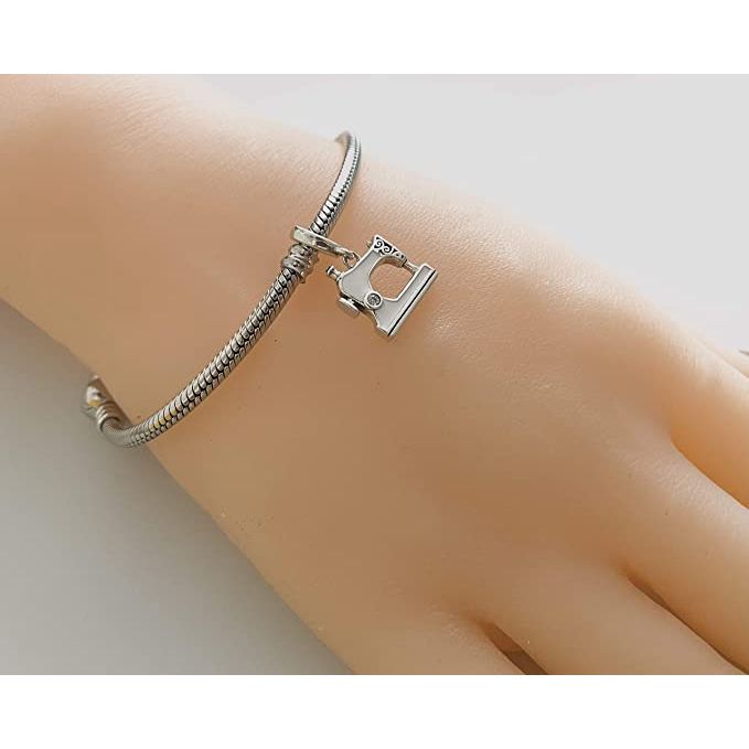 White Sewing Machine Tailor Sterling Silver Dangle Pendant Bead Charm - Bolenvi Pandora Disney Chamilia Jewelry 