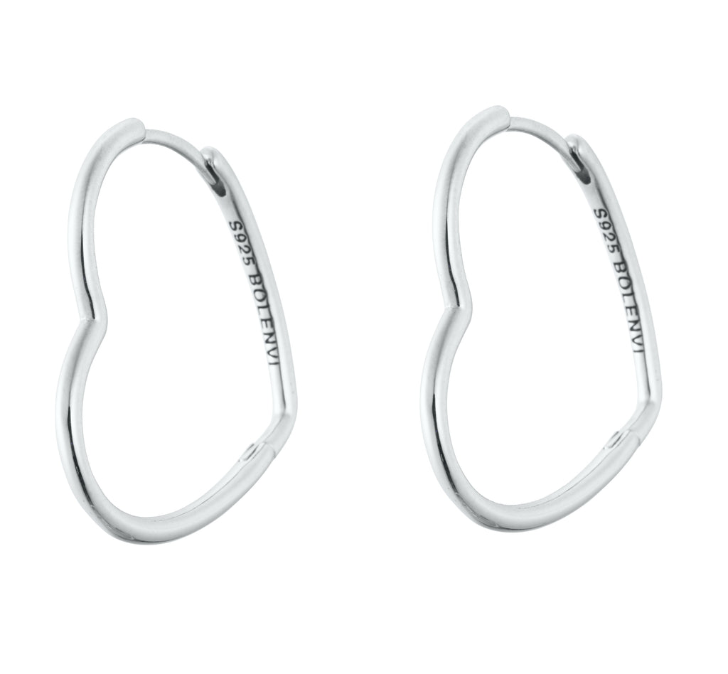 Silver Asymmetrical Heart Hoop Earrings - Bolenvi Pandora Disney Chamilia Jewelry 