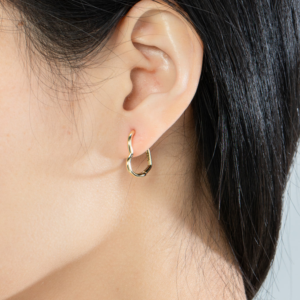 Gold Asymmetrical Heart Hoop Earrings - Bolenvi Pandora Disney Chamilia Jewelry 