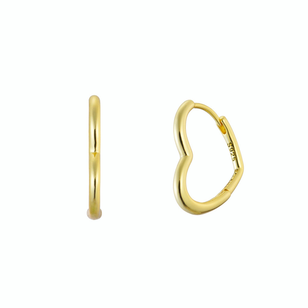 Gold Asymmetrical Heart Hoop Earrings - Bolenvi Pandora Disney Chamilia Jewelry 