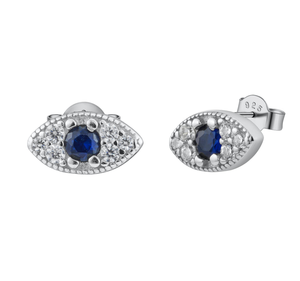 Silver Dainty Evil Eye Crystal Pave Stud Earrings - Bolenvi Pandora Disney Chamilia Jewelry 