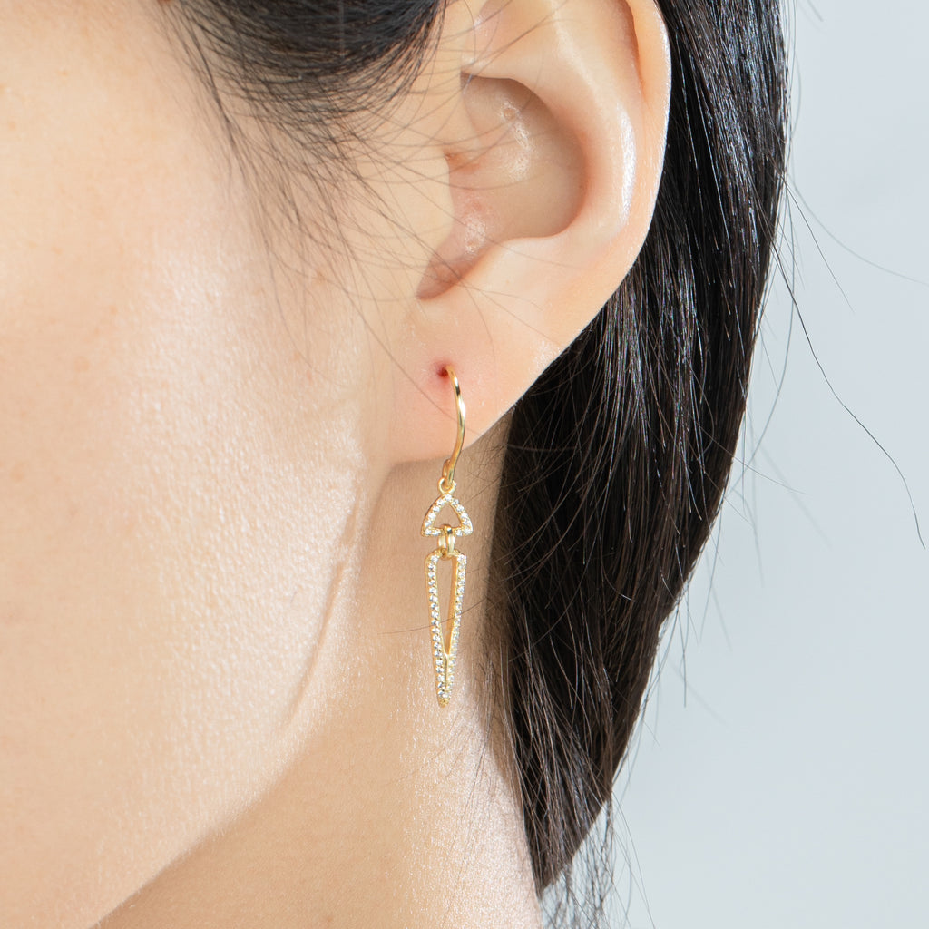 Crystal Pave Geometric Triangle Statement Drop Earrings - Bolenvi Pandora Disney Chamilia Jewelry 