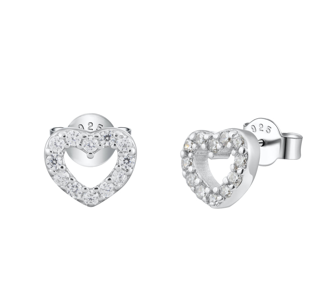 Open Heart Crystal Pave Stud Earrings - Bolenvi Pandora Disney Chamilia Jewelry 