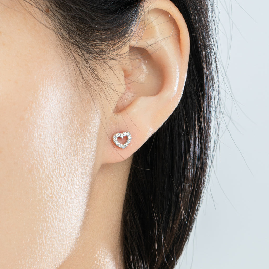 Open Heart Crystal Pave Stud Earrings - Bolenvi Pandora Disney Chamilia Jewelry 