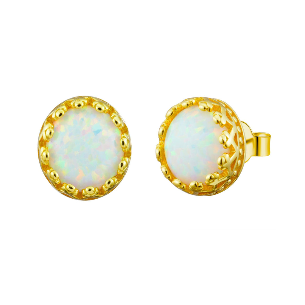 Golden Crowned Opal Stud Earrings Crystal Pave Stud Earrings - Bolenvi Pandora Disney Chamilia Jewelry 