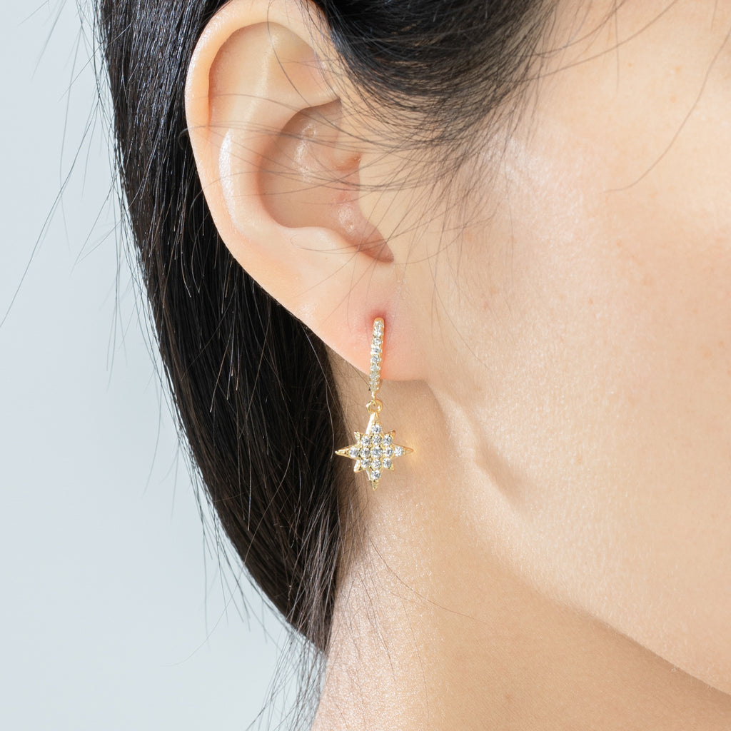 Crescent Moon & Star Crystal Dangle Hoop Earrings - Bolenvi Pandora Disney Chamilia Jewelry 