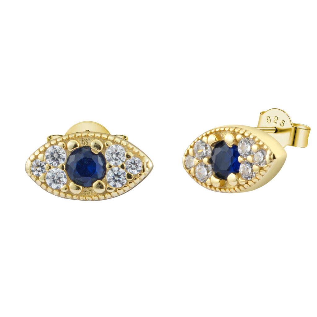 Gold Dainty Evil Eye Crystal Pave Stud Earrings - Bolenvi Pandora Disney Chamilia Jewelry 