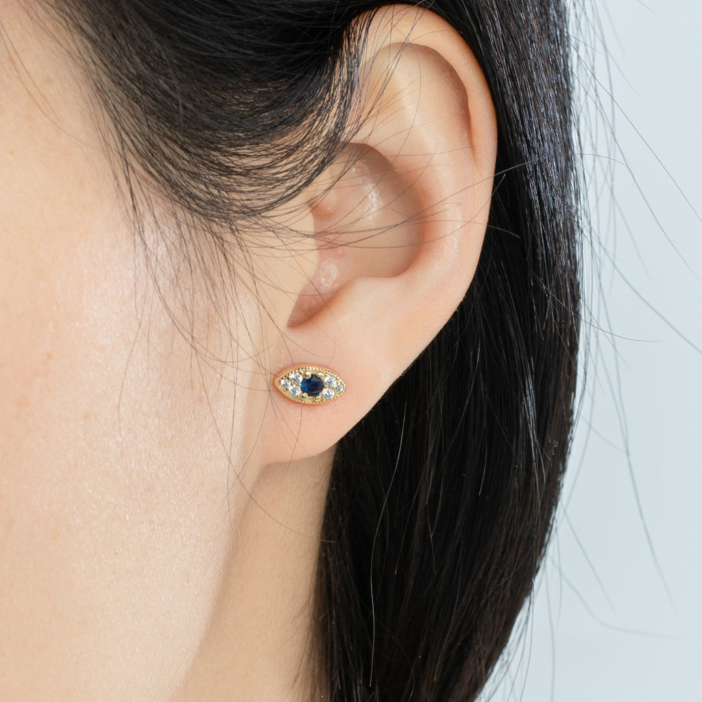 Gold Dainty Evil Eye Crystal Pave Stud Earrings - Bolenvi Pandora Disney Chamilia Jewelry 