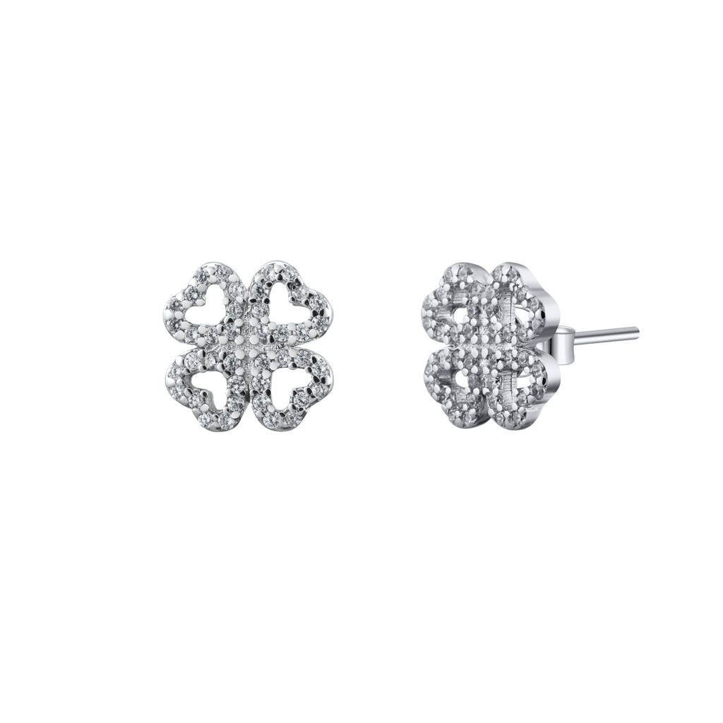 Four Leaf Clover Irish Shamrock Crystal Pave Stud Earrings - Bolenvi Pandora Disney Chamilia Jewelry 