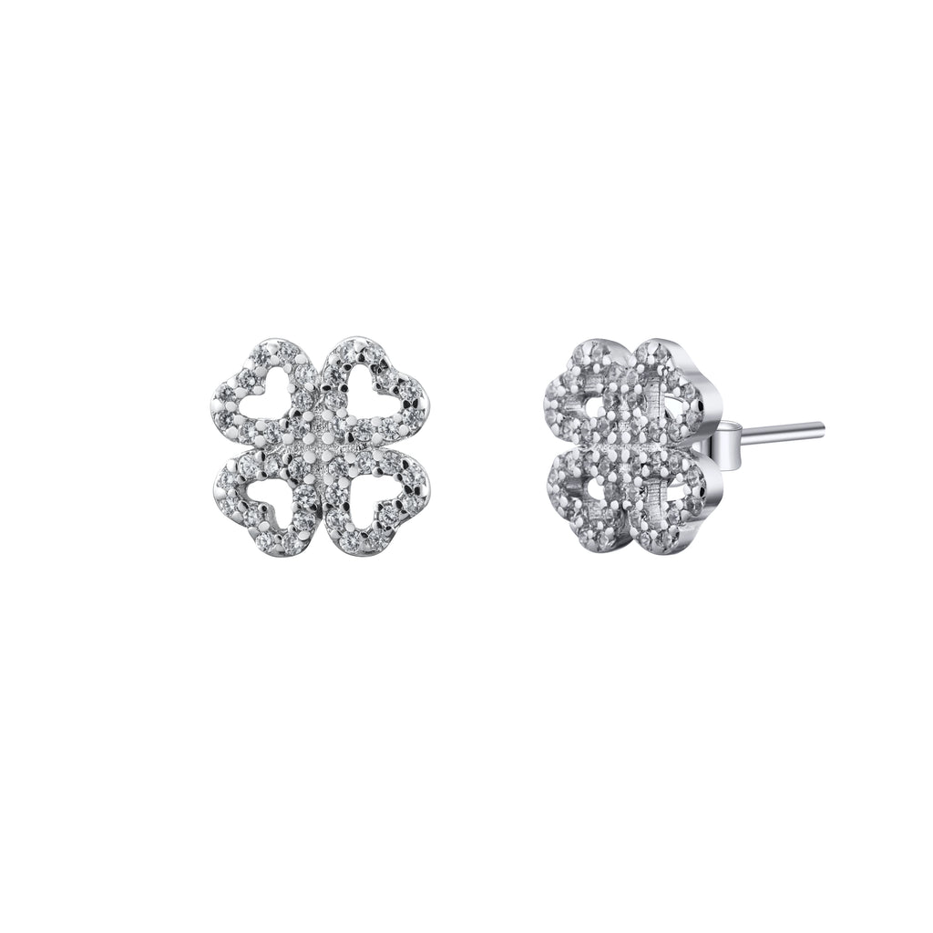Four Leaf Clover Irish Shamrock Crystal Pave Stud Earrings - Bolenvi Pandora Disney Chamilia Jewelry 