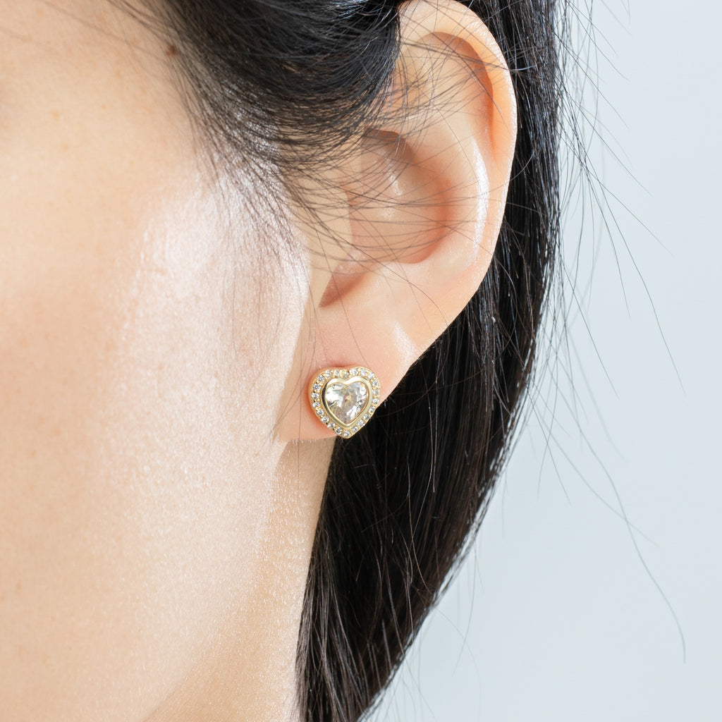 Elevated Halo Heart Crystal Pave Stud Earrings - Bolenvi Pandora Disney Chamilia Jewelry 
