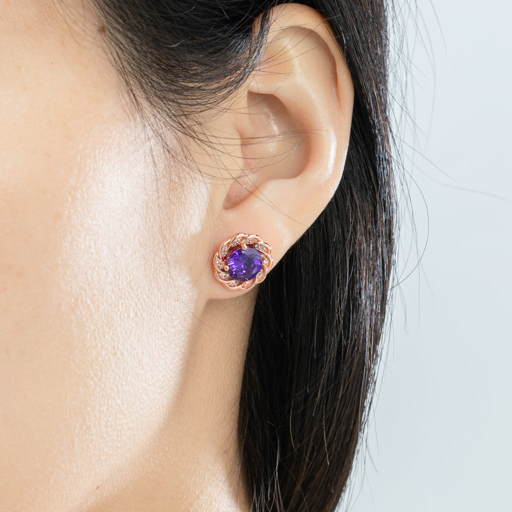 Victorian Amethyst Crystal Pave Stud Earrings - Bolenvi Pandora Disney Chamilia Jewelry 