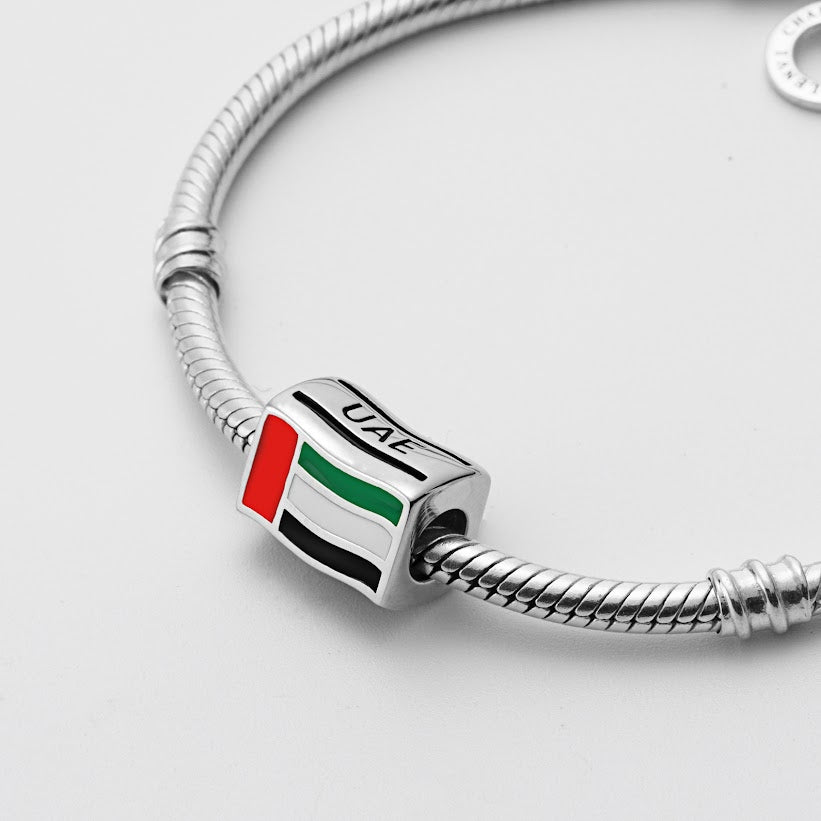 United Arab Emirates UAE Flag Country Sterling Silver Bead Charm - Bolenvi Pandora Disney Chamilia Cartier Tiffany Charm Bead Bracelet Jewelry 