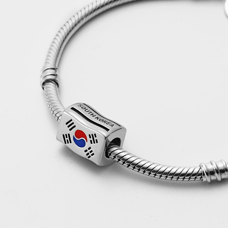 South Korea Flag Country Sterling Silver Bead Charm - Bolenvi Pandora Disney Chamilia Cartier Tiffany Charm Bead Bracelet Jewelry 