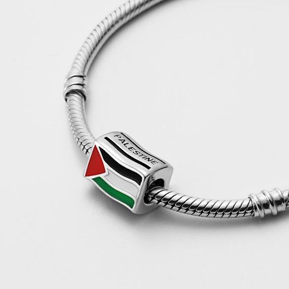 Palestine Palestinian Flag Country Sterling Silver Bead Charm - Bolenvi Pandora Disney Chamilia Cartier Tiffany Charm Bead Bracelet Jewelry 