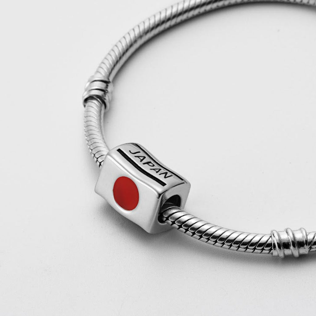 Japan Flag Country Sterling Silver Bead Charm - Bolenvi Pandora Disney Chamilia Cartier Tiffany Charm Bead Bracelet Jewelry 