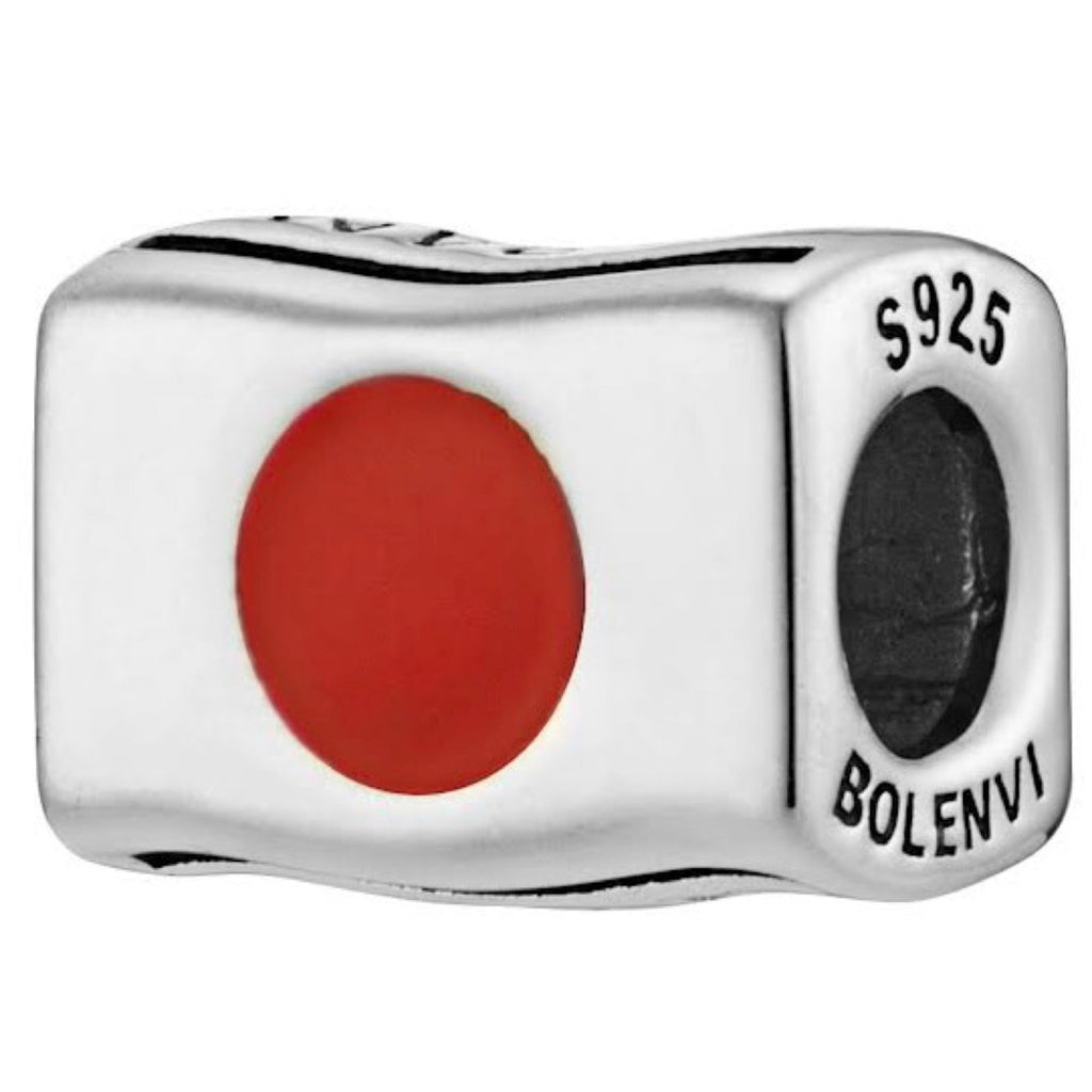 Japan Flag Country Sterling Silver Bead Charm - Bolenvi Pandora Disney Chamilia Cartier Tiffany Charm Bead Bracelet Jewelry 