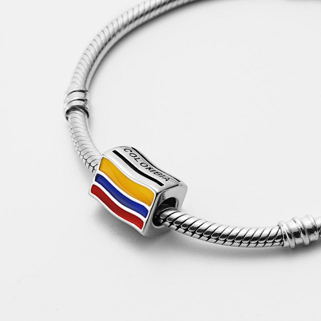 Colombia Colombian Flag Country Sterling Silver Bead Charm - Bolenvi Pandora Disney Chamilia Cartier Tiffany Charm Bead Bracelet Jewelry 