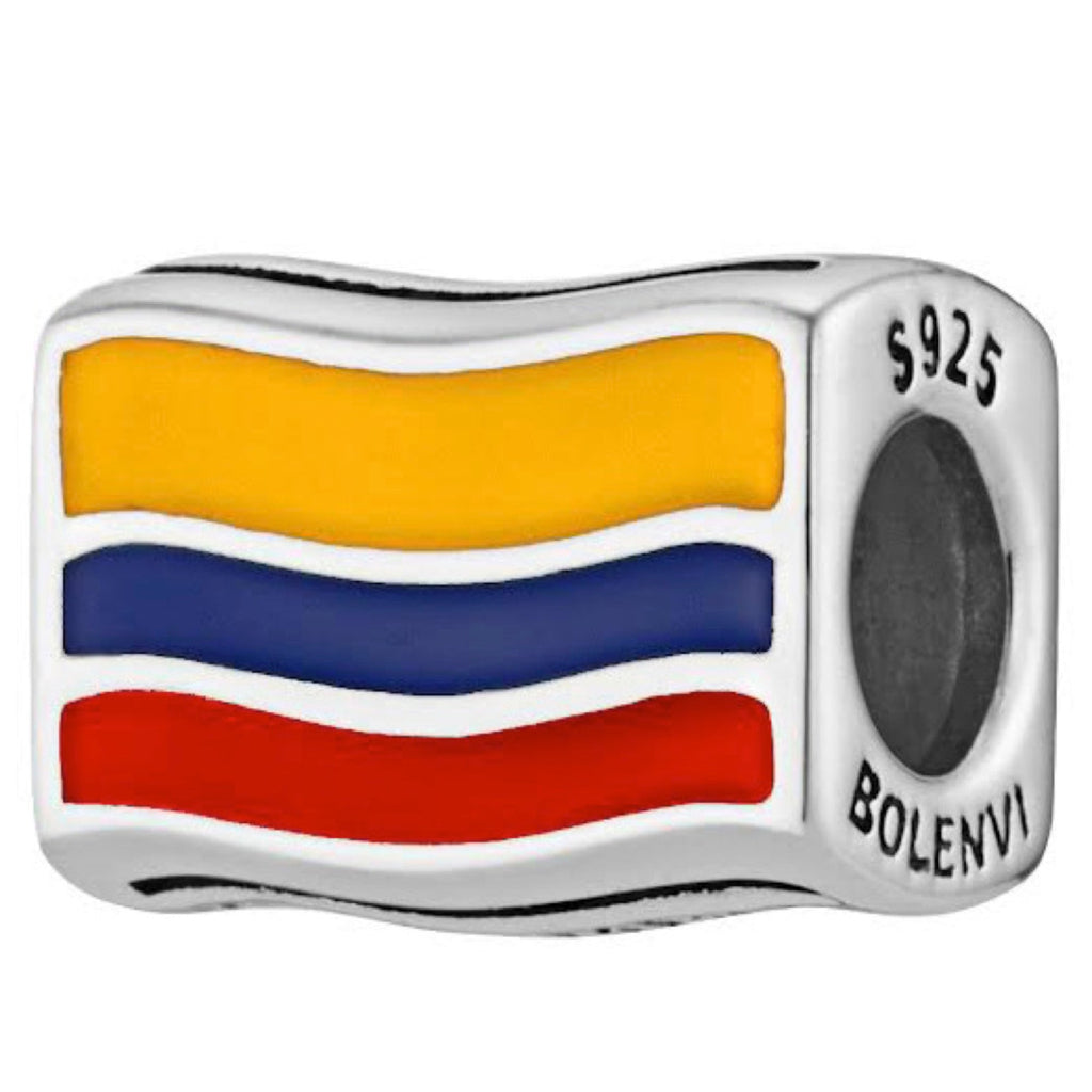 Colombia Colombian Flag Country Sterling Silver Bead Charm - Bolenvi Pandora Disney Chamilia Cartier Tiffany Charm Bead Bracelet Jewelry 