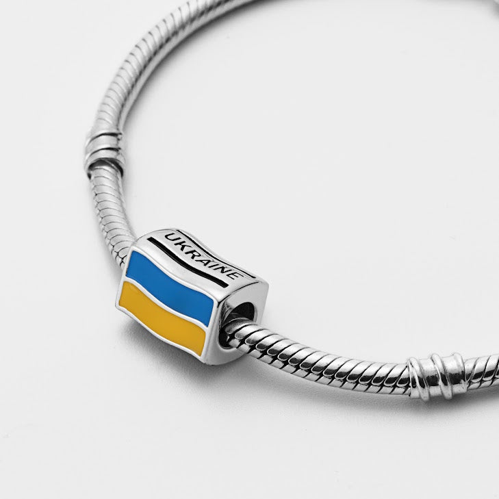 Ukraine Flag Country Sterling Silver Bead Charm - Bolenvi Pandora Disney Chamilia Cartier Tiffany Charm Bead Bracelet Jewelry 