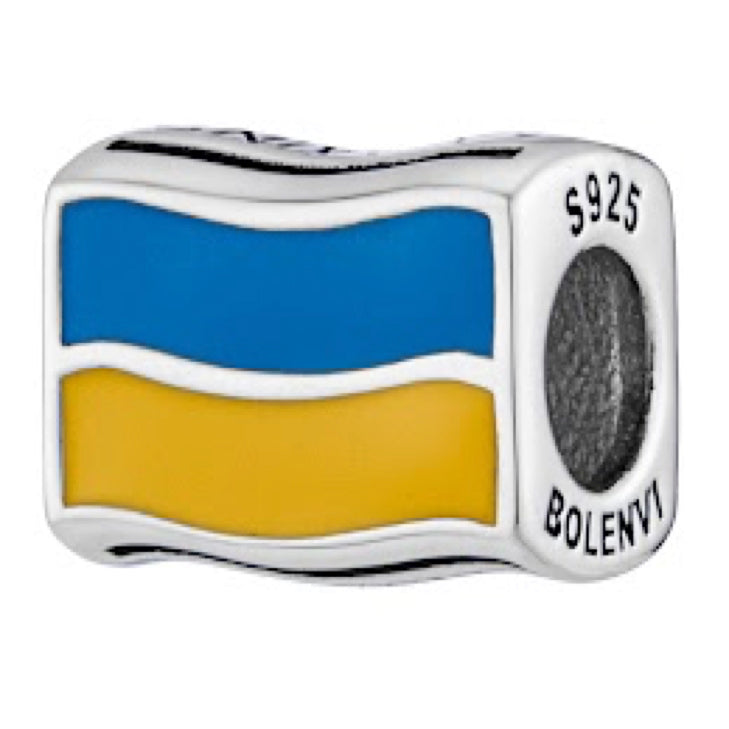 Ukraine Flag Country Sterling Silver Bead Charm - Bolenvi Pandora Disney Chamilia Cartier Tiffany Charm Bead Bracelet Jewelry 