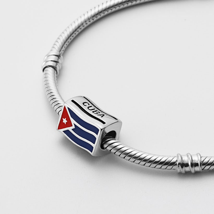 Cuba Cuban Flag Country Sterling Silver Bead Charm - Bolenvi Pandora Disney Chamilia Cartier Tiffany Charm Bead Bracelet Jewelry 