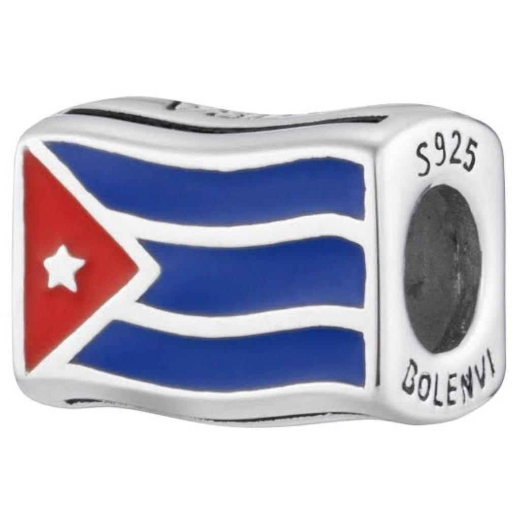 Cuba Cuban Flag Country Sterling Silver Bead Charm - Bolenvi Pandora Disney Chamilia Cartier Tiffany Charm Bead Bracelet Jewelry 