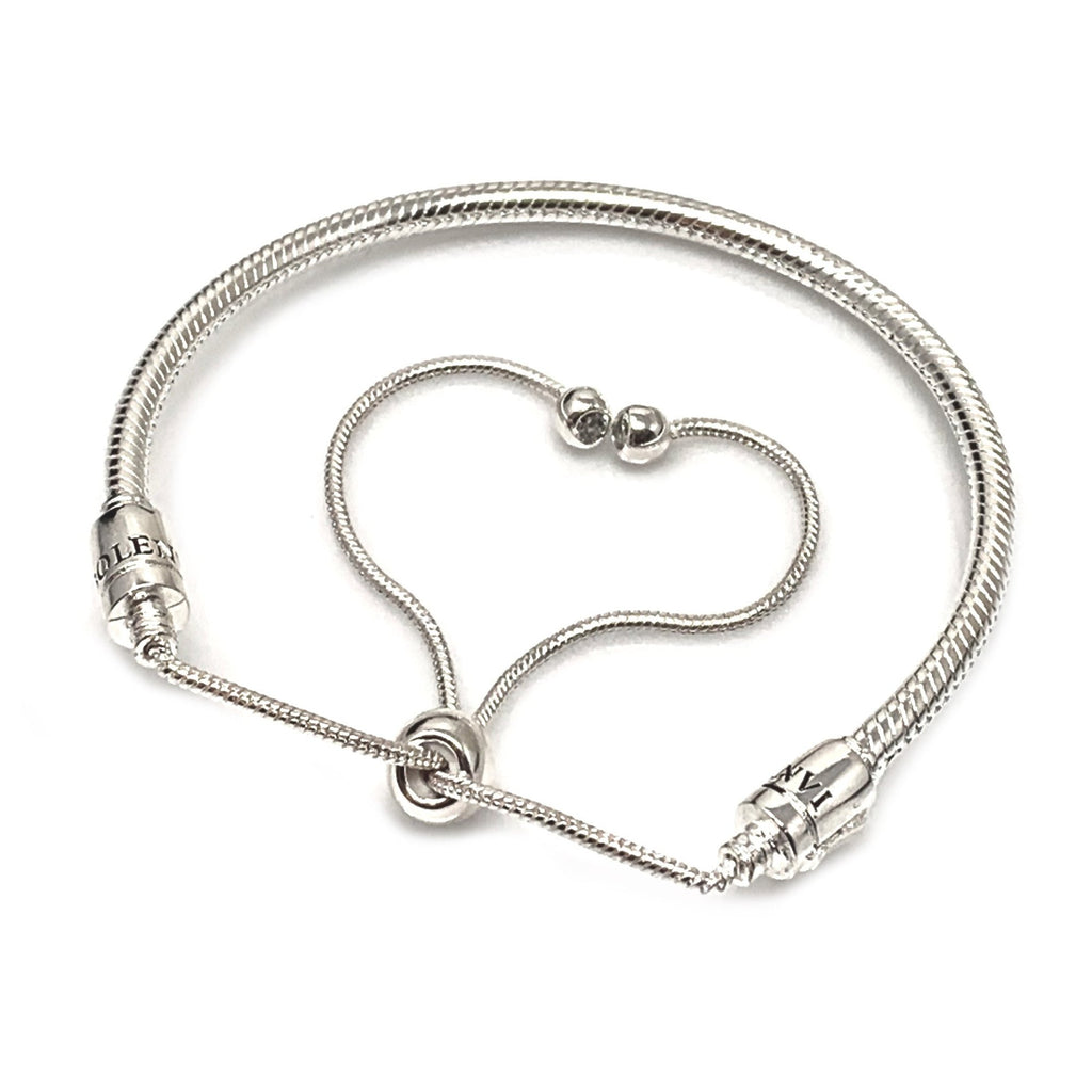 Silver Adjustable Snake Chain Bead Charm Bracelet - Bolenvi Pandora Disney Chamilia Jewelry 