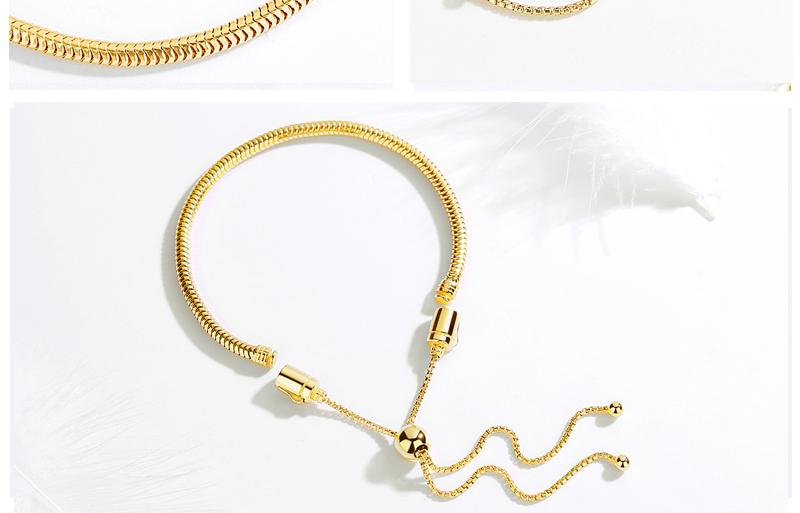 Adjustable Yellow Gold Snake Chain Sterling Silver Bead Charm Bracelet - Bolenvi Pandora Disney Chamilia Jewelry 