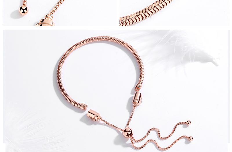 Adjustable Rose Gold European Snake Chain Sterling Silver Bead Charm Bracelet - Bolenvi Pandora Disney Chamilia Jewelry 