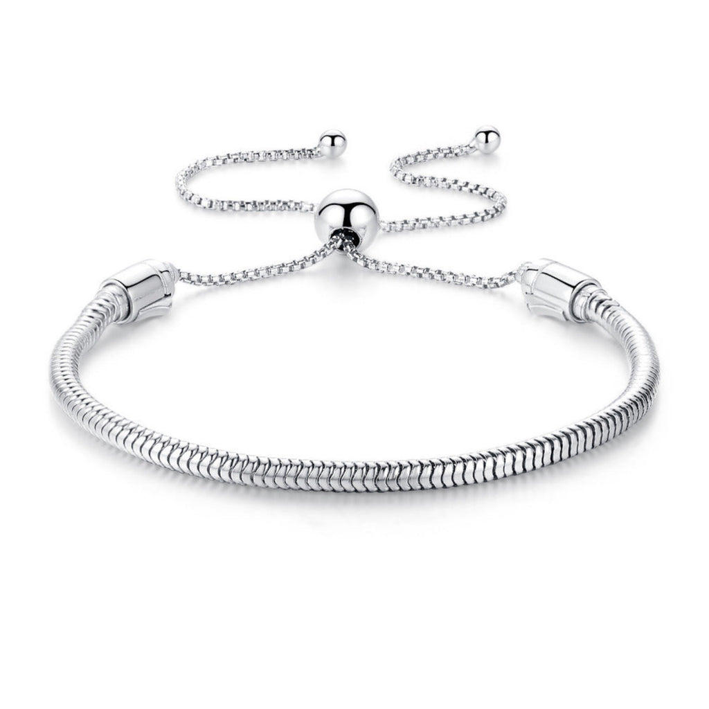 Silver Adjustable Snake Chain Bead Charm Bracelet - Bolenvi Pandora Disney Chamilia Jewelry 