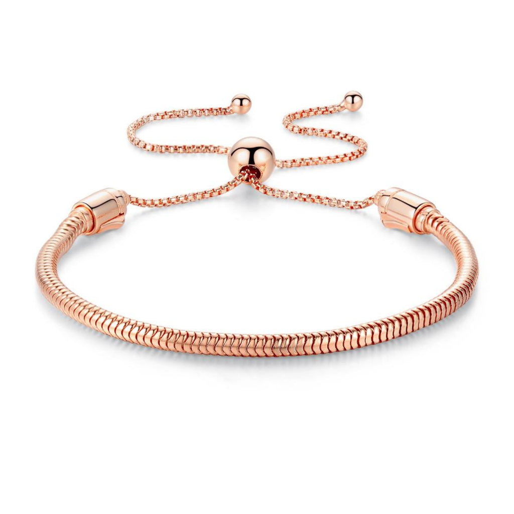 Adjustable Rose Gold European Snake Chain Sterling Silver Bead Charm Bracelet - Bolenvi Pandora Disney Chamilia Jewelry 