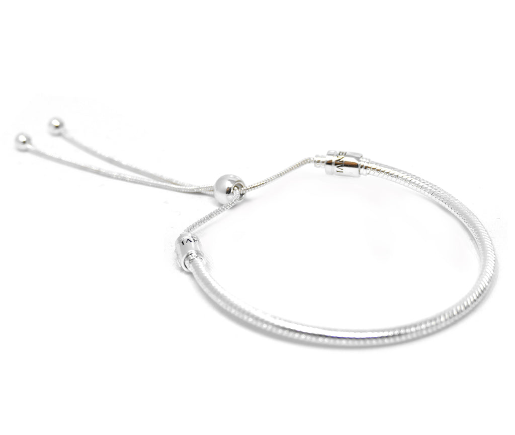 Silver Adjustable Snake Chain Bead Charm Bracelet - Bolenvi Pandora Disney Chamilia Jewelry 