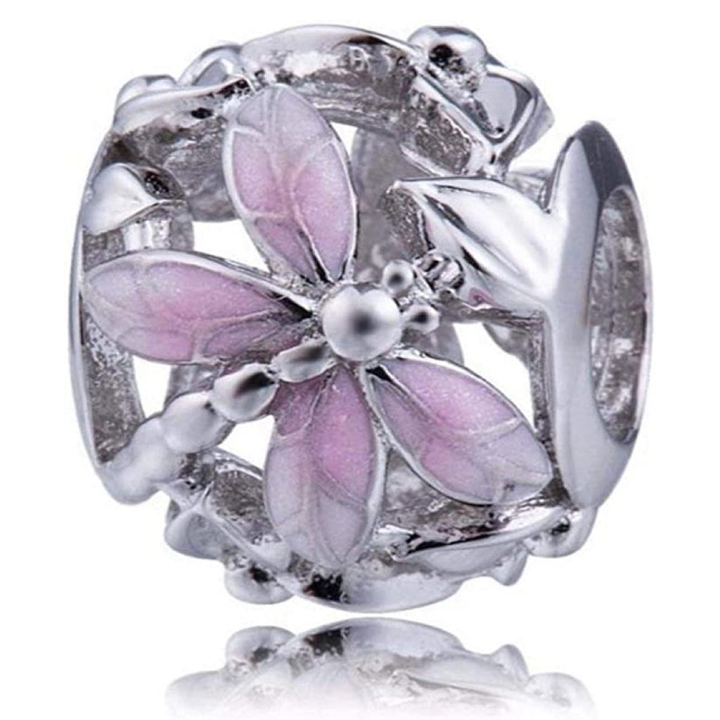Pink Dragonfly Ball Sterling Silver Dangle Pendant Bead Charm - Bolenvi Pandora Disney Chamilia Jewelry 