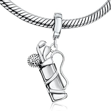 Golf Club Bag with Ball Sterling Silver Dangle Pendant Bead Charm - Bolenvi Pandora Disney Chamilia Cartier Tiffany Charm Bead Bracelet Jewelry 