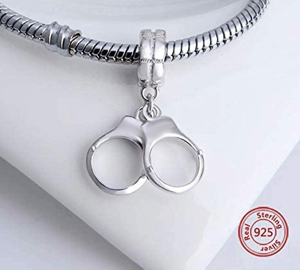 Handcuffs Sterling Silver Dangle Pendant Bead Charm - Bolenvi Pandora Disney Chamilia Cartier Tiffany Charm Bead Bracelet Jewelry 