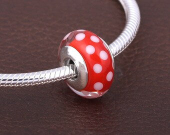 Red Polka Dotted Murano Glass Sterling Silver Bead Charm - Bolenvi Pandora Disney Chamilia Jewelry 