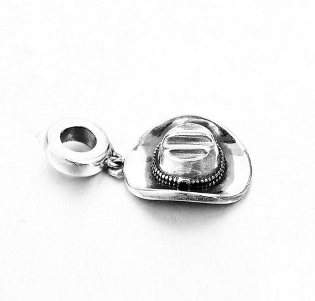 Cowboy Hat Dangle Sterling Silver Dangle Pendant Bead Charm - Bolenvi Pandora Disney Chamilia Cartier Tiffany Charm Bead Bracelet Jewelry 