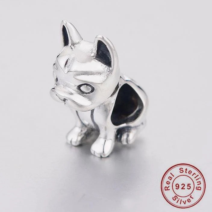 Sitting French Bulldog Dog Sterling Silver Dangle Pendant Bead Charm - Bolenvi Pandora Disney Chamilia Jewelry 