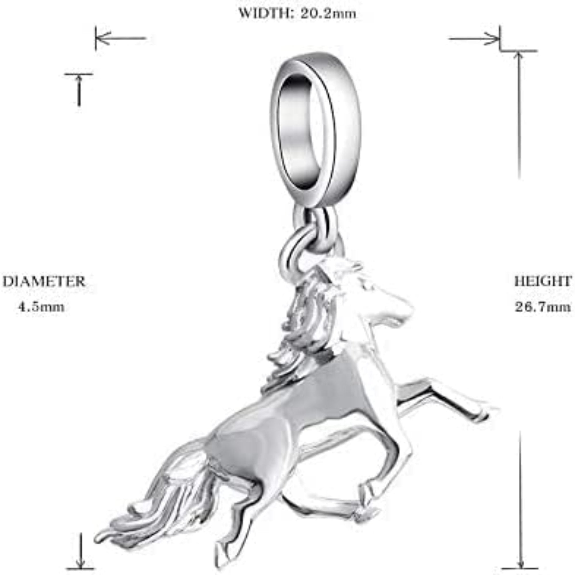 Mustang Horse Sterling Silver Dangle Pendant Bead Charm BOLENVI